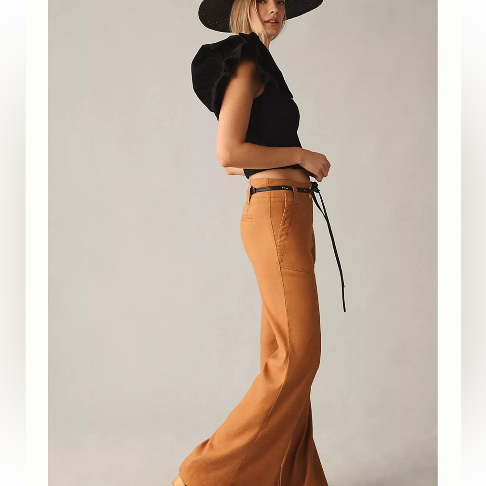 ANTHROPOLOGIE THE MAEVE‎ NAOMI WIDE-LEG FLARE PANT IN RUST BROWN COASTAL COWGIRL - Picture 6 of 15